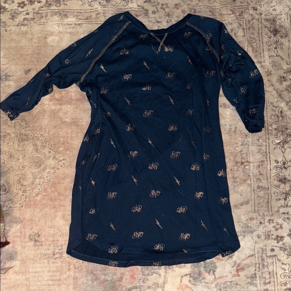Women's Navy Blue Patterned Pajama Dress